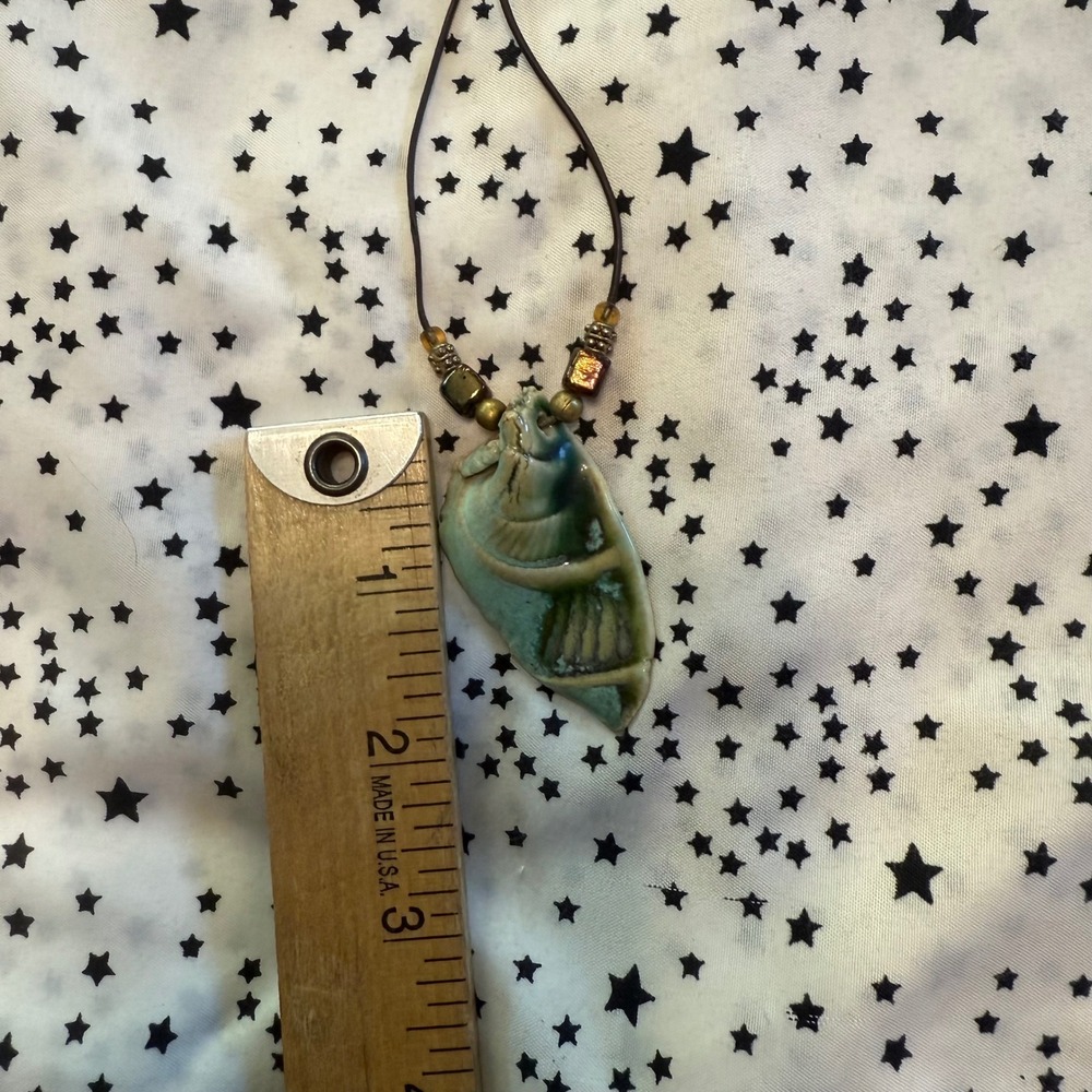 Unbranded Ceramic Shell Pendant Necklace Unisex OS Teal Brown Excellent Artisan - Picture 4 of 10